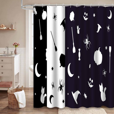 Spooky Halloween Bright Broom Black Shower Curtain with 12 Hooks