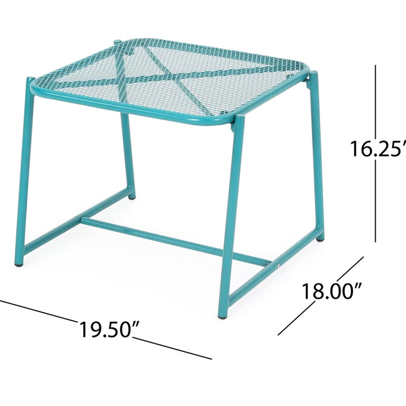 Table d'extérieur de 15,5 po avec aspect minimaliste, structure en fer sarcelle, option de couleur