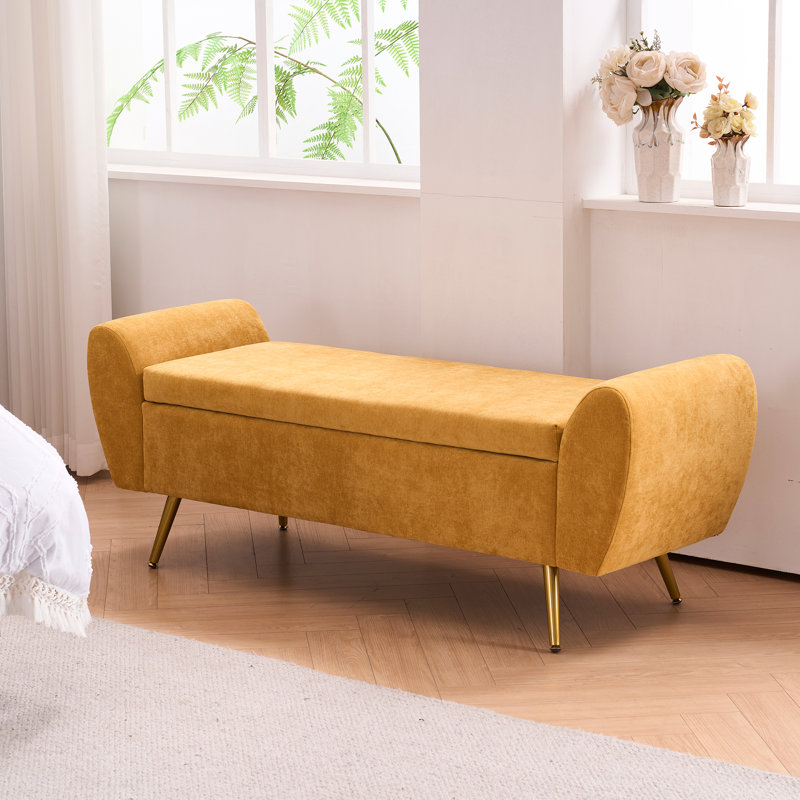 Shaneta 55"W Upholstered Storage Bench with Arms, Yellow