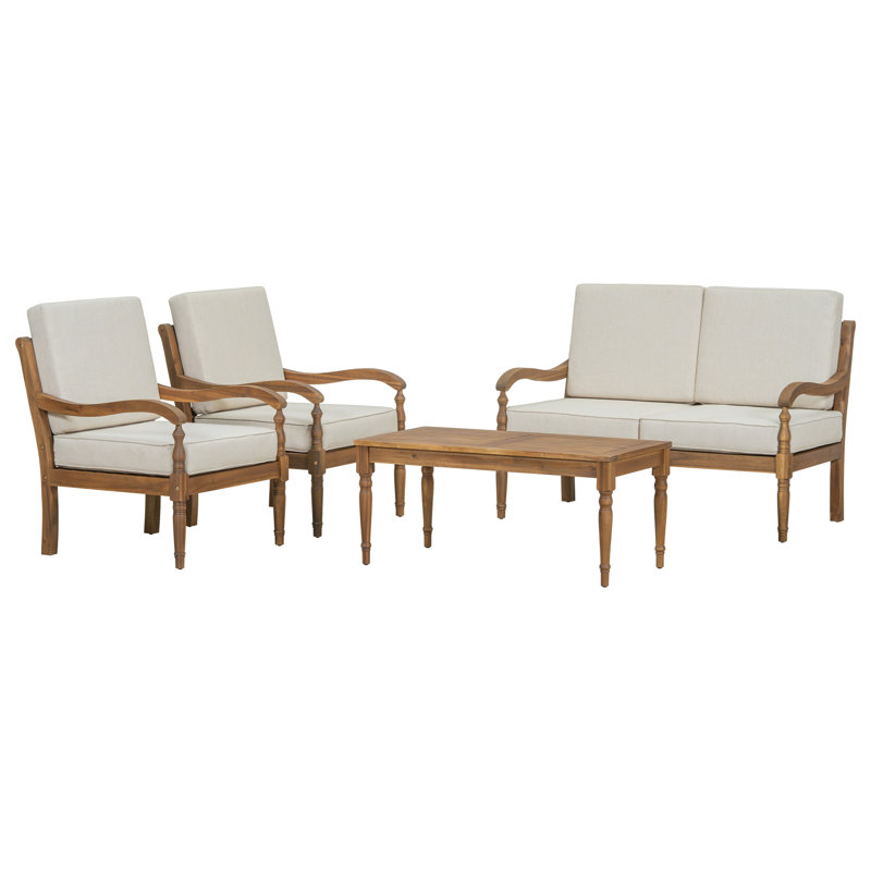 Ensemble de conversation 4 pièces avec coussins, ensemble de conversation d'extérieur en bois d'acacia