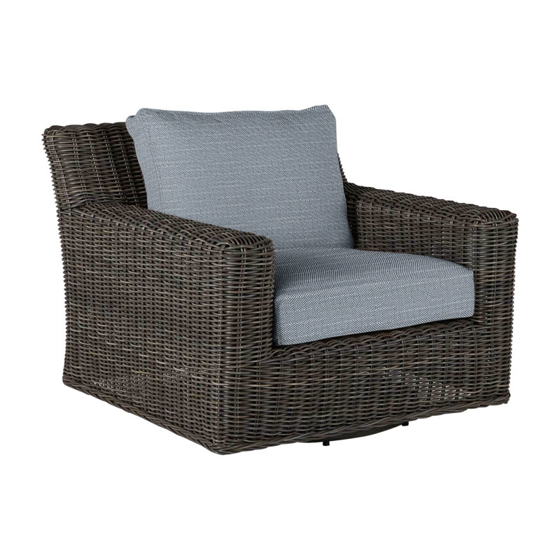Fauteuil rotatif tissé rustique sans haut-parleur noir Noyer, InsideOut® Rollo ‑ lin Chambray, Welt, Noir noyer