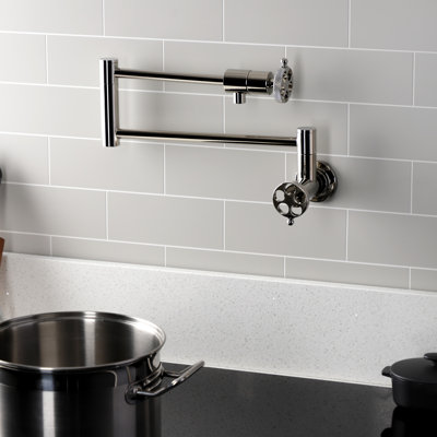 Kingston Brass Webb Two-Handle 1-Hole Wall Mount Pot Filler Faucet with Knurled Handle