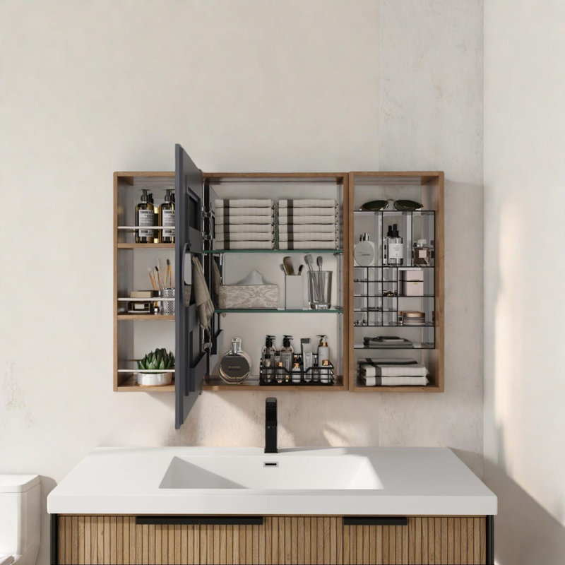 41,4 Armoire de salle de bain à miroir avec rangement, armoire à pharmacie murale avec porte miroir, tablettes réglables
