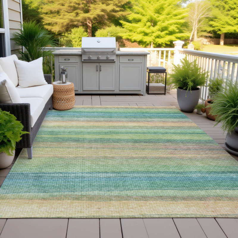 Machine Washable Indoor/Outdoor Xhevrie Aloe Rug, Rectangle 10' x 14'