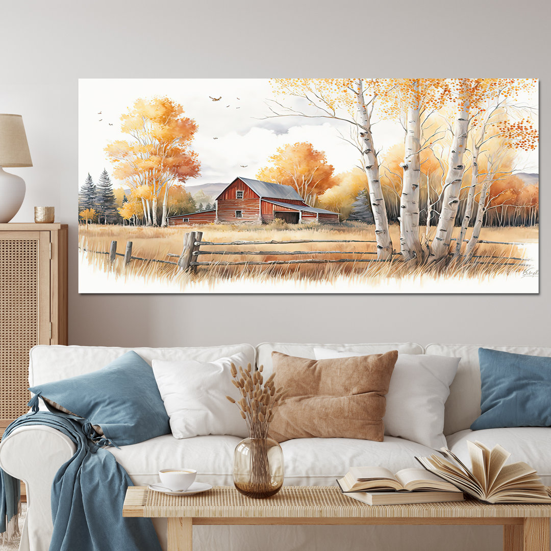Path To The Barn V - Barn Landscape Canvas Wall Art Design Art Overall 