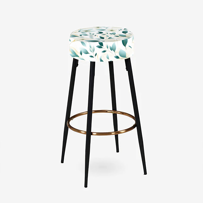 Ensemble de 2 tabourets de bar élégants à motif floral sarcelle et ivoire Coastal Elegance