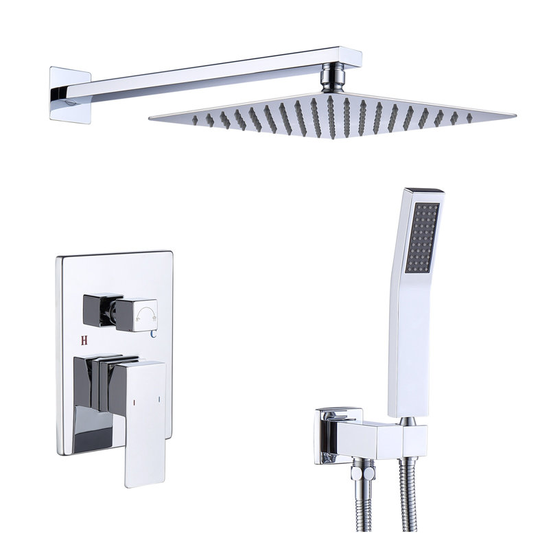 10 Inch Rainfall Shower Head and Handheld Shower Faucet Combo Set - Wall Mounted Chrome Shower System with Brass Valve Rough-In