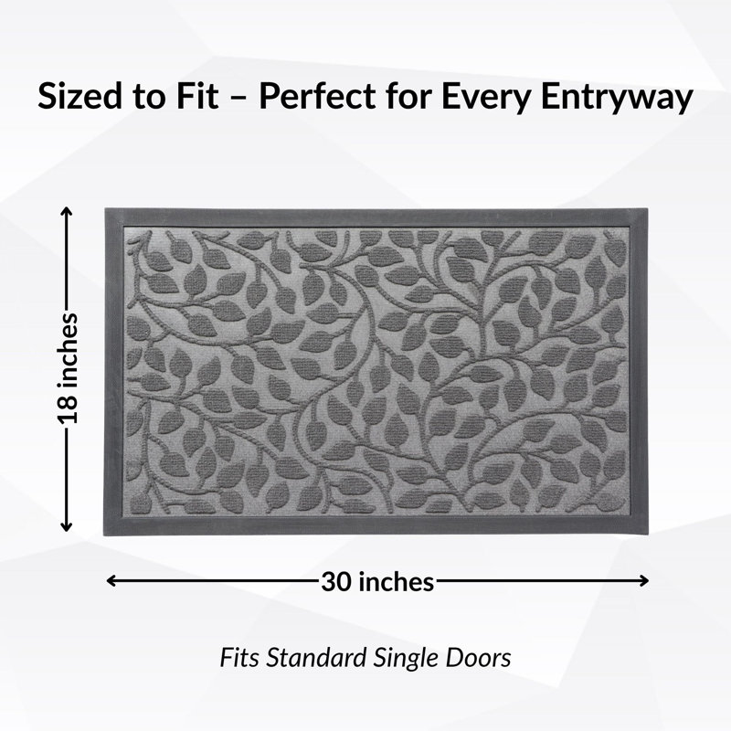 Heavy-Duty Dirt-Trapping Rubber Doormat with Raised Leaf Pattern, Gray