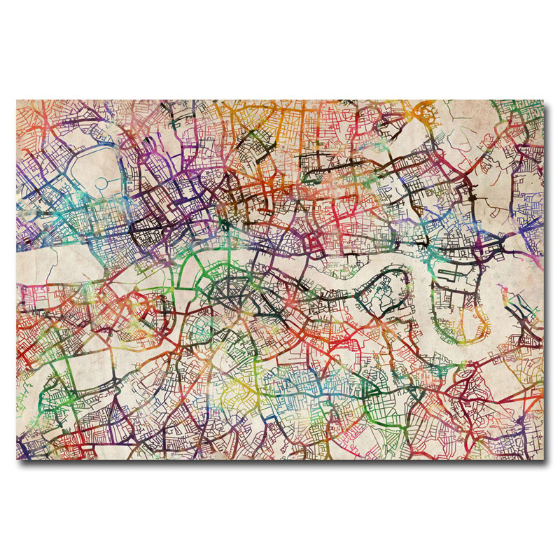 Colorful London Street Map Canvas Art 16x24 Inches