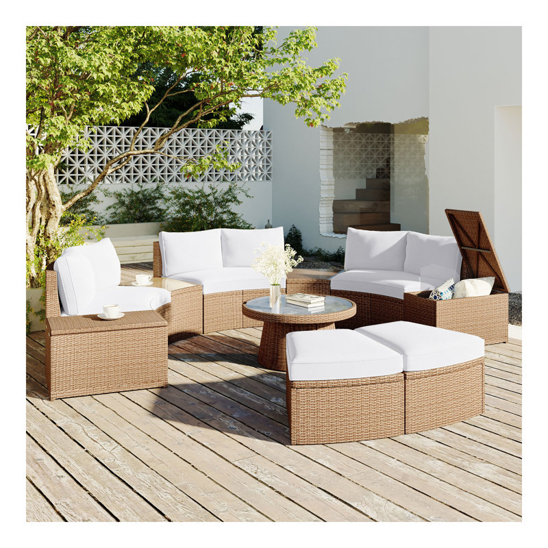 Ensemble de canapé modulaire d'extérieur en rotin 10 pièces, ensemble de conversation en osier PE pour combinaison libre, bleu