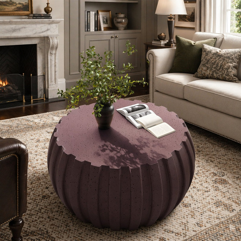 Table basse imperméable moderne 35,43 po, conception en ciment durable, compatible avec l'intérieur et l'extérieur, Brun