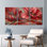 «Red Floral Abstract», reproduction d'art sur toile tendue sur toile, ensemble de 3 décorations pour salon