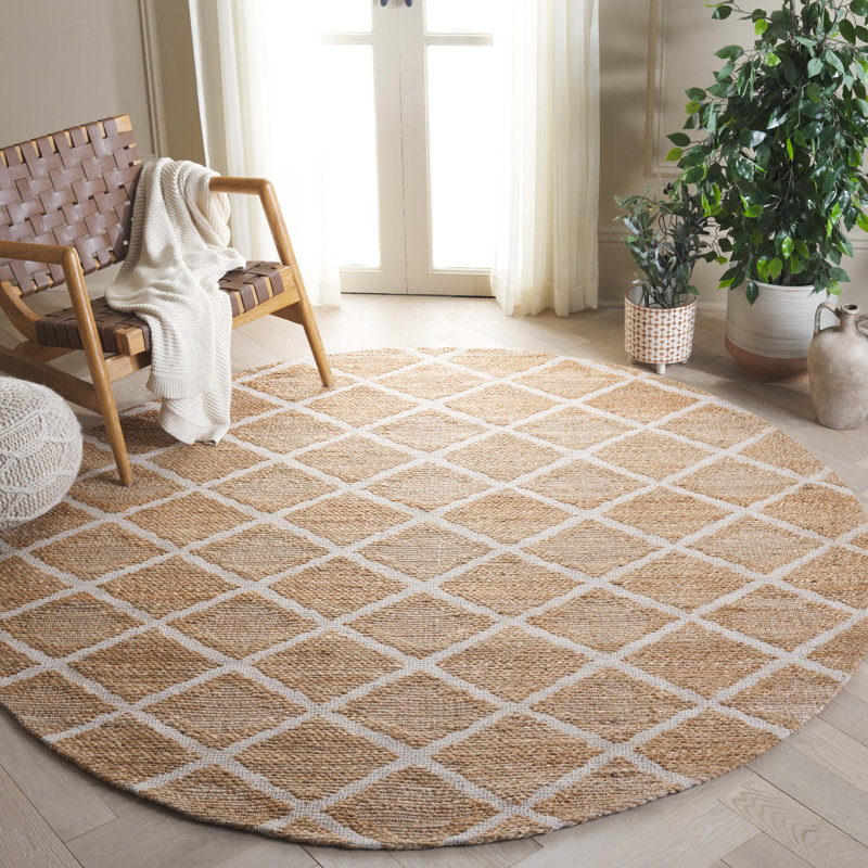 Tapis géométrique en jute de coton tissé à la main Cowden, Rond 7 pi