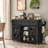 55" Kitchen Island with Storage, Barn Doors and Drop-Leaf, Rolling Cart with Charging Station-701754087