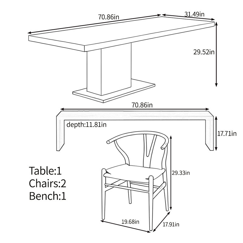 Multi-functional solid wood practical table set, 29.52"H x 70.86"L x 31.49"W