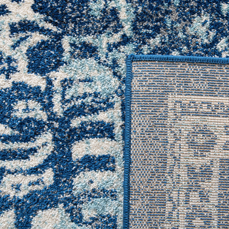 Oriental Area Rug, Square 160 cm, Ivory/Navy
