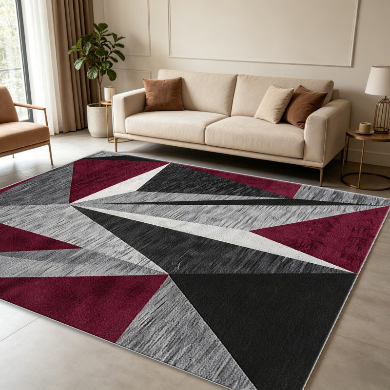 Burgundy Grey area rugs for Living Room, Soft and Comfortable, Suitable for all seasons, easy to maintain, machine washable Indoor floor mat, Under Table Farmhouse suitable for Bedroom, Dining Room, Study,  Balcony, Home Decor Patio