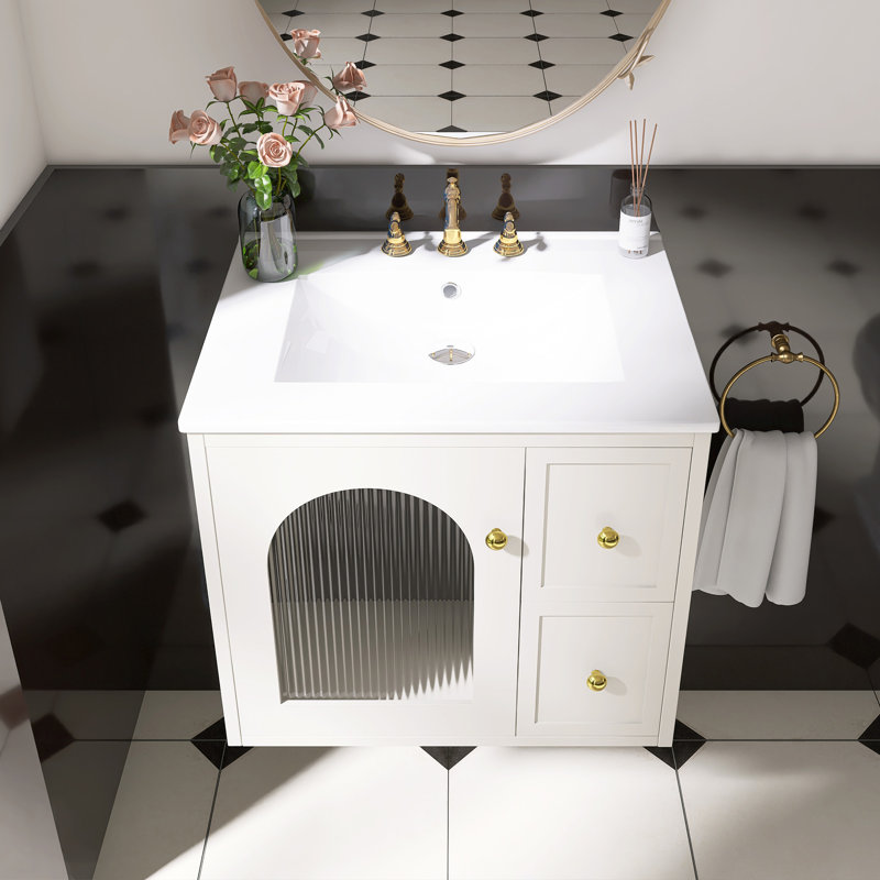 Ensemble de meuble-lavabo mural pour petit espace, Beige
