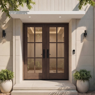 G106-SW-80 | Porte double 80 po, extérieur pré-monté RTA, SDL 6 Lite, bois d'acajou brut
