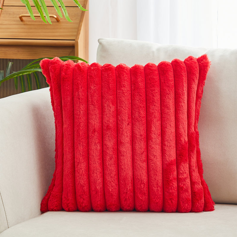 Housse et insert de coussin carré en fausse fourrure, Rouge, 20 po x 20 po