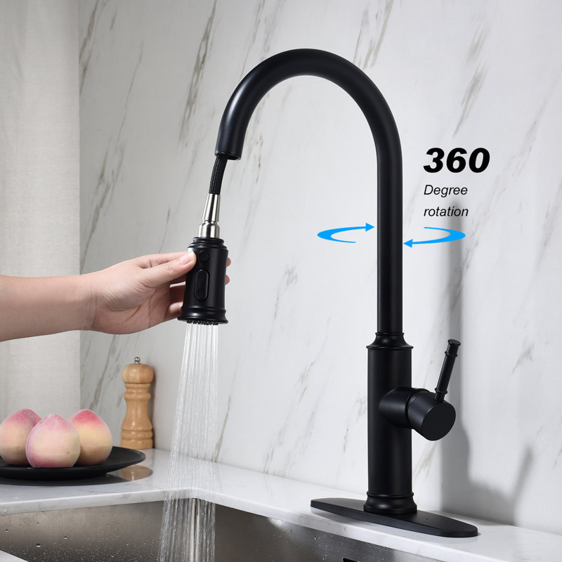 Kitchen Faucet With Pull Out Sprayer – 360° High-arc Nozzle, Single Handle For Temp/flow Control, Anti-corrosion Finish, Easy Clean For Home Kitchen Sinks