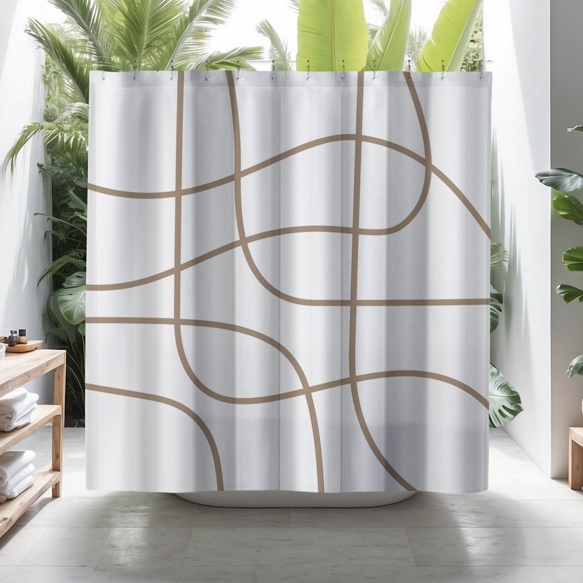 Coco Polyester Shower Curtain, Beige