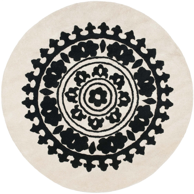Candelo Hand Tufted Wool & Viscose Pile Floral Rug, Round 6'