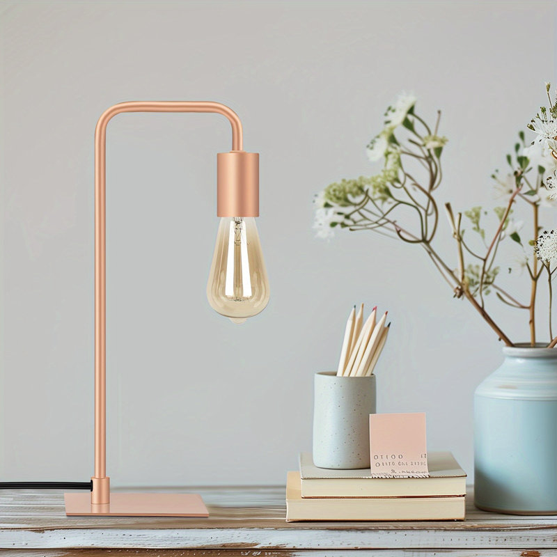 Rose Gold Desk Lamp - Edison Desk Lamp - Industrial Bedside Lamp For Bedroom, Living Room, Dormitory - Small Metal Lamp For Reading, Nightstand, Dressing Table