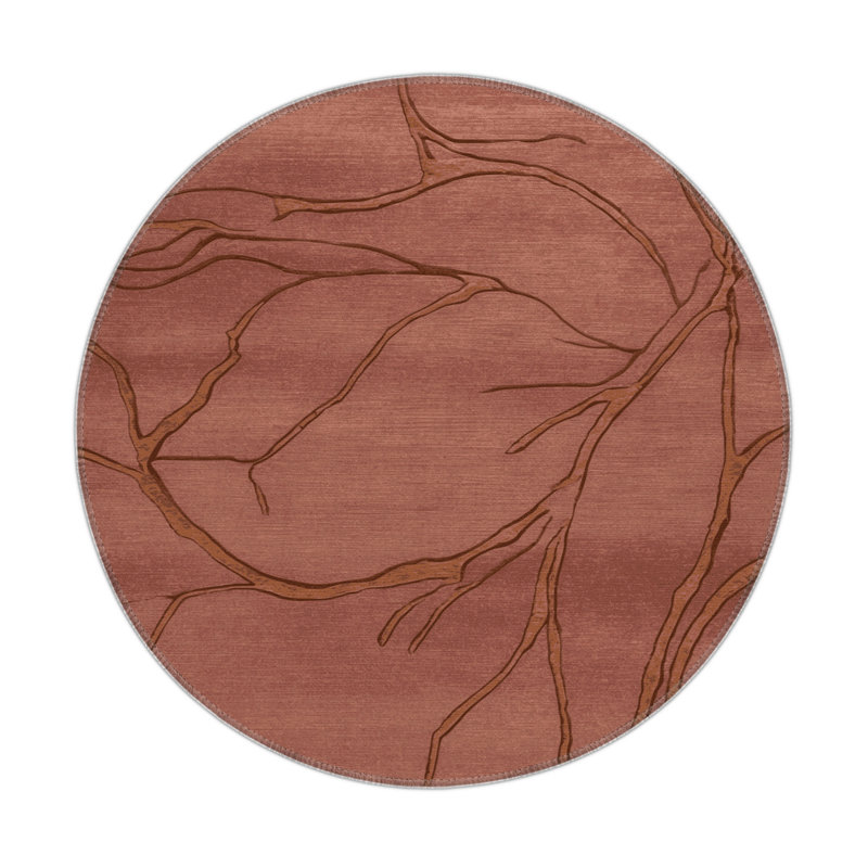 Abstract Brown Indoor and Outdoor Area Rug, Round 5'