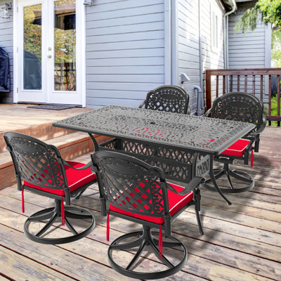 Outdoor 5 Cast Aluminum Dining - 4 Rotating Chairs & Rectangular Table, Black, And Stylish Swivel For Use In Garden
