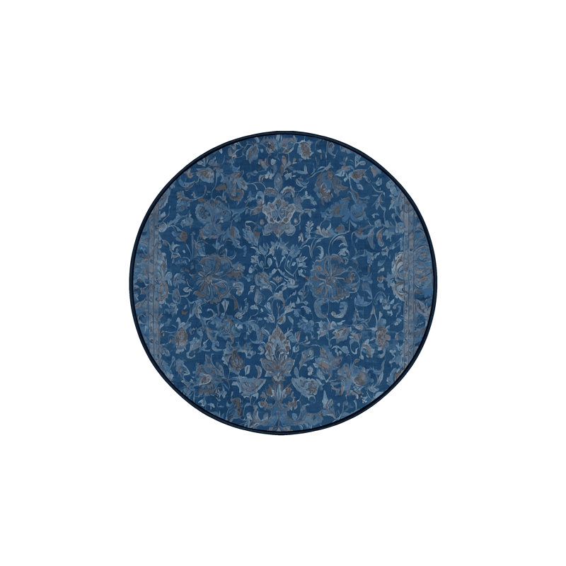 Machine Washable Blue Area Rug, Round 5'
