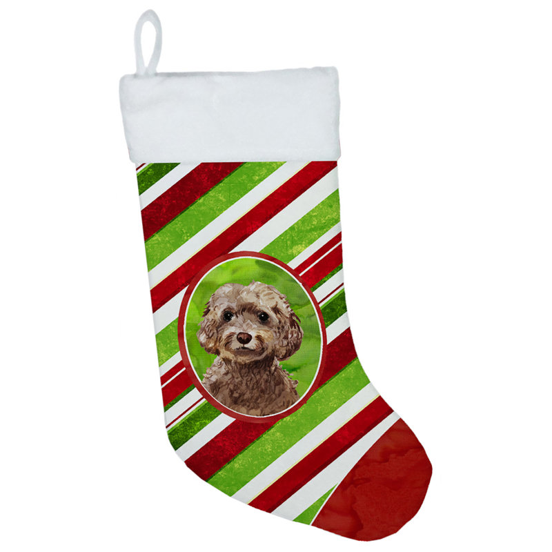 Chaussette de noël à rayures à sucre, Cockapoo brun