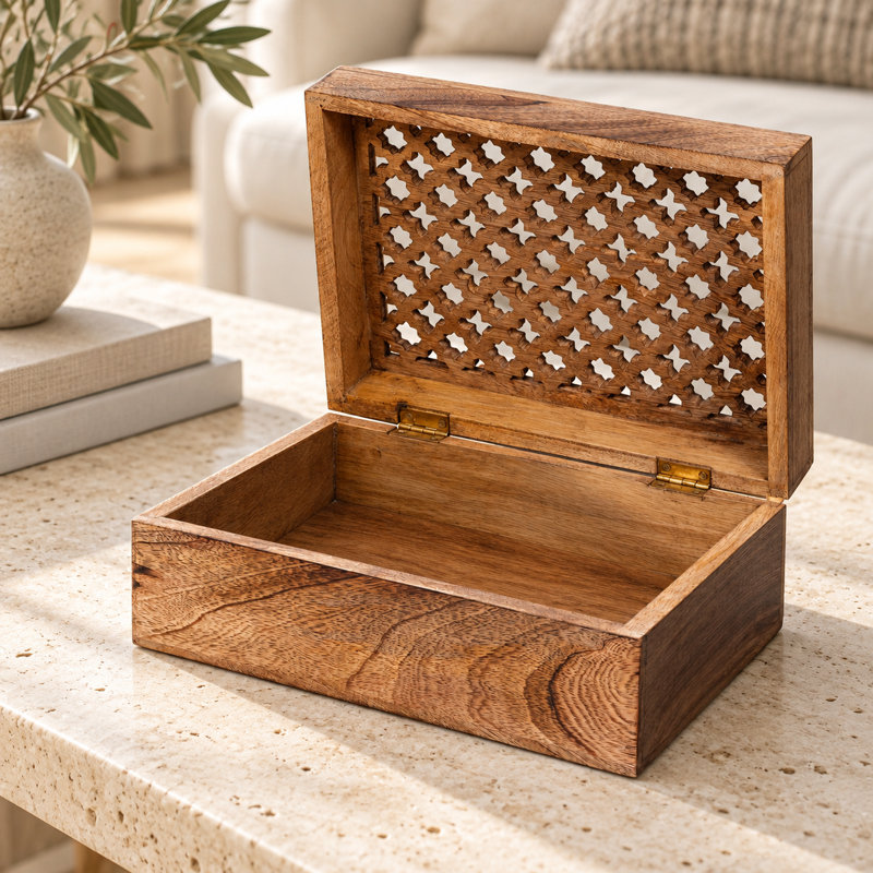 Boîte à bijoux en treillis, H 4 po x l 10,5 po x P 7,5 po, Brûlé moyen