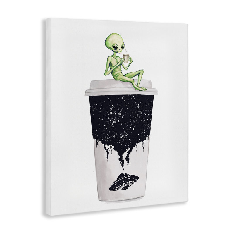 Art mural sur toile Alien & Coffee Cup par Ziwei Li, H 30 po x l 24 po