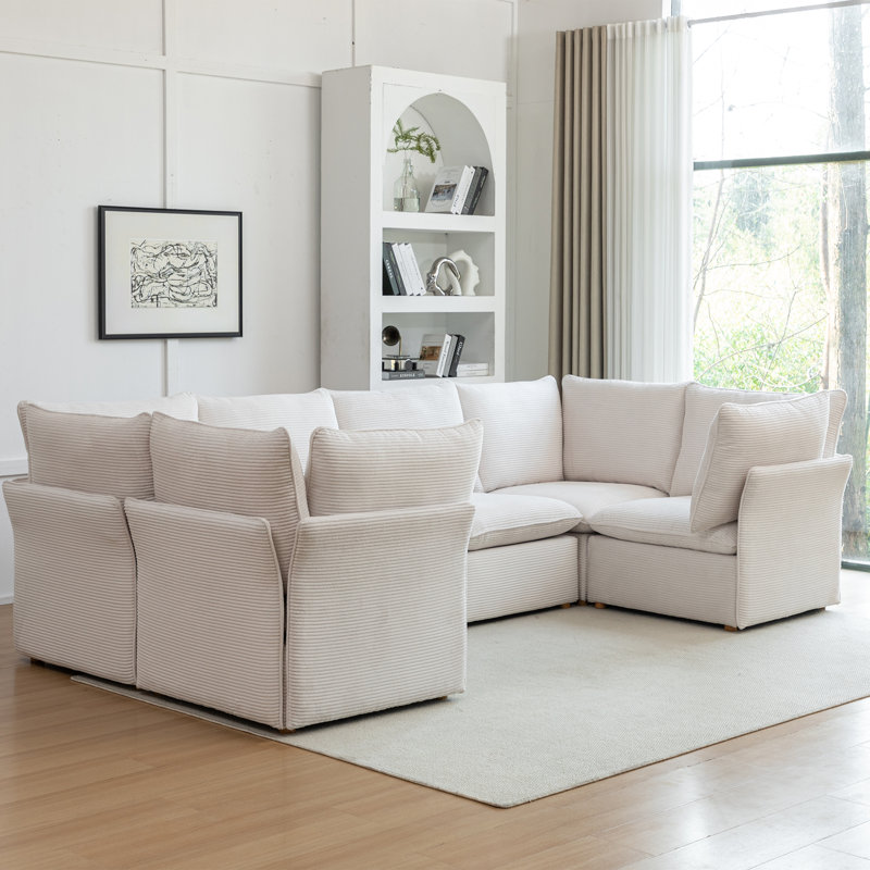 Canapé modulaire en velours côtelé 6 pièces Hepworth, Velours côtelé blanc