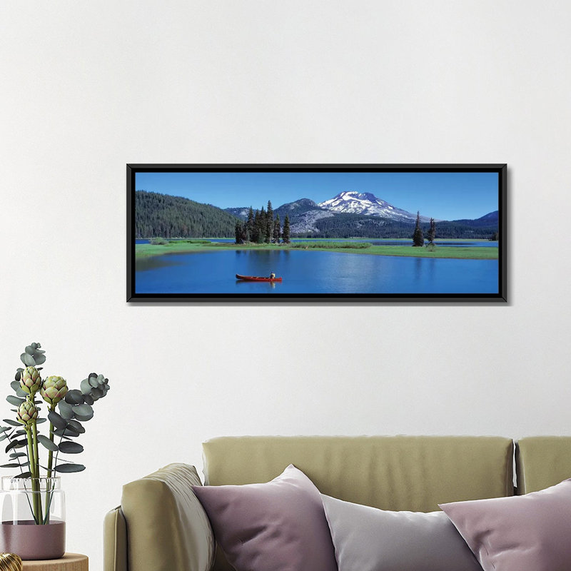 " Red Canoe Sparks Lake OR " by Panoramic Images, 20" H x 60" W x 1.5" D, Black Framed Canvas