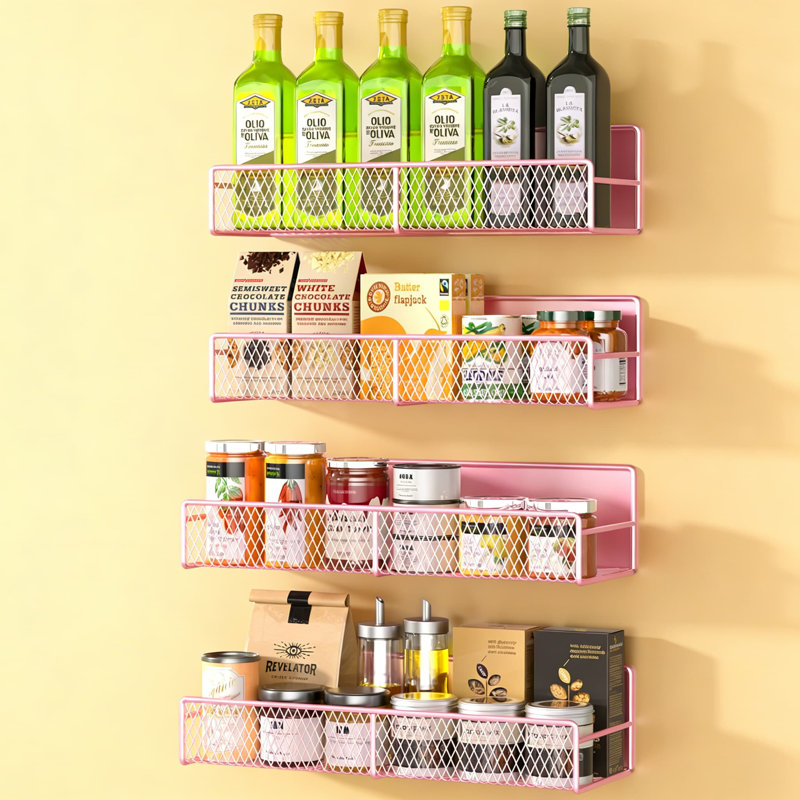 Étagère à épices magnétique avec aimants puissants, aucun perçage requis - paquet de 4 tablettes de rangement en acier pour réfrigérateur, cuisine, buanderie et surfaces métalliques