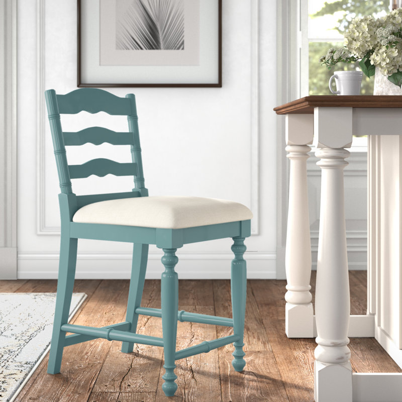 Atalanti Ladder Back Counter/Bar Stool, Counter Stool (25" Seat Height), Dark Teal