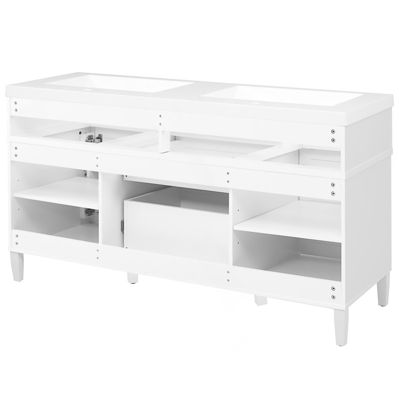 Meuble-lavabo moderne avec lavabo double en résine et nombreux rangements