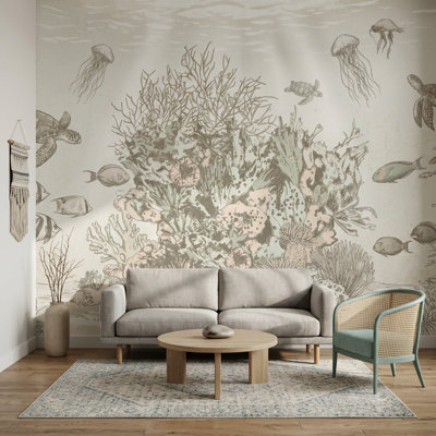 Coral Reef Wallpaper Sea Turtles Underwater Removable Wall Decor