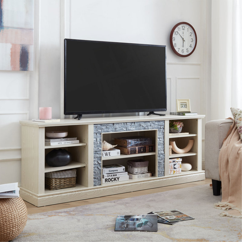 Modern TV Stand with Ample Storage, 26" H x 70" W x 15" D, No, White 1