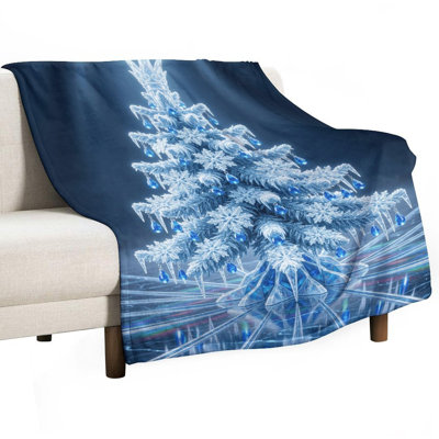 Arbre de Noël en cristal givré givré avec jeté en flanelle de luxe, couverture douce et chaude pour le canapé-lit du salon