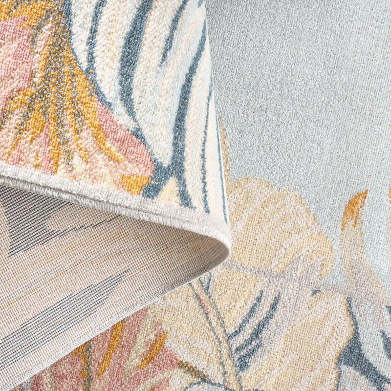 Tapis d'intérieur / d'extérieur à bordure fleurie Tommy Bahama Bleu / gris / corail, Rectangle 7 pi 10 po x 10 pi 2 po