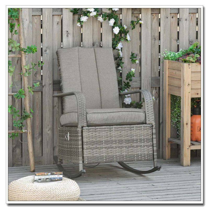 Chaise berçante d'extérieur en osier et rotin, Gris, Gris