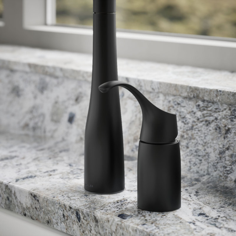 Simplice Pull Down Kitchen Sink Faucet with Three-Function Sprayhead, Two-Hole Installation, Matte Black
