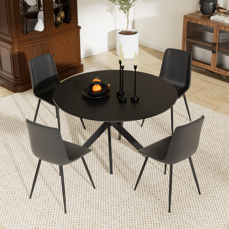 Table de salle à manger ronde pour 4, Noir, noir, noir, noir, Noir, noir, noir, noir, H 30 po x L 42 po x l 42 po