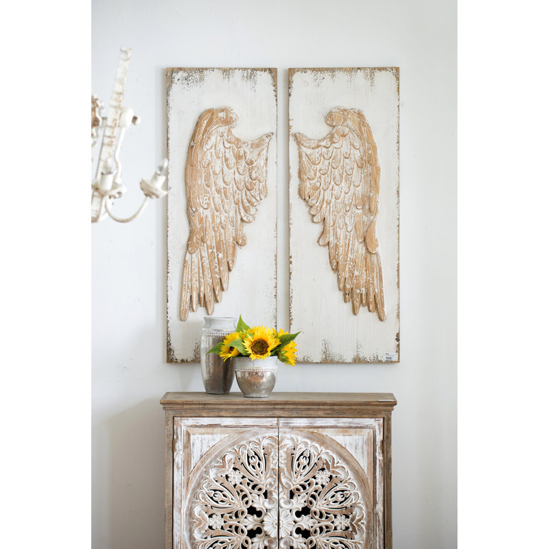 2Pcs Feather Wing Wall Panels, Distressed White Finish, 42"X15.5", Decorate With Confidence In Living Room, Dining Hallway White, 42" X 15.5", Transform Your