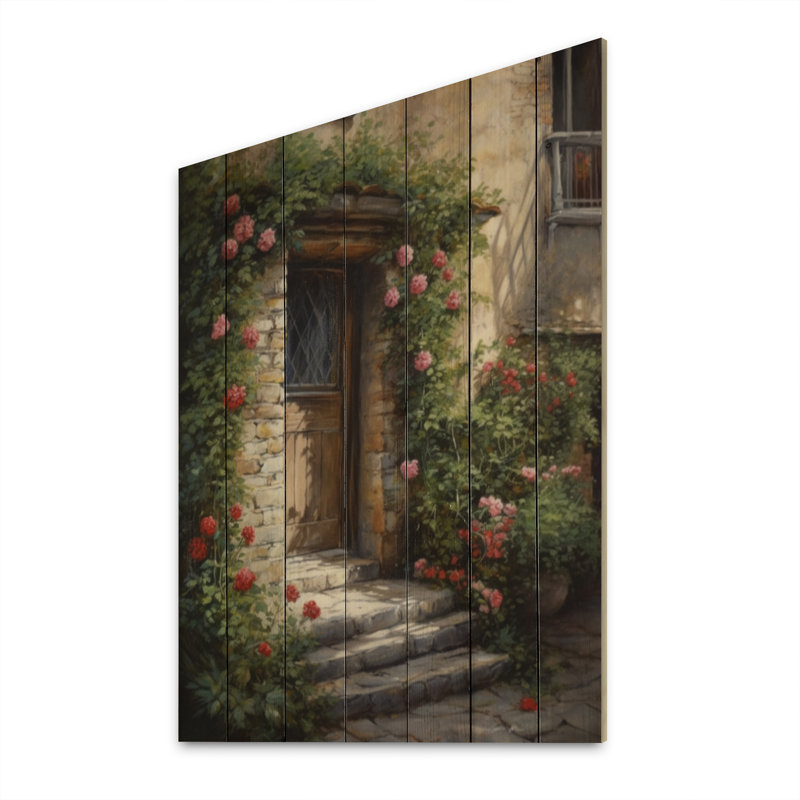 Porte de village remplie de fleurs I sur bois, H 20 po x l 10 po x P 0,78 po