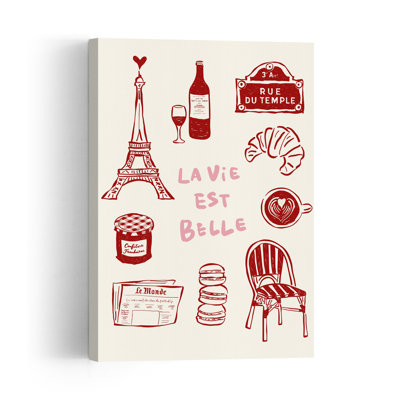 Paris La Vie Est Belle Romantic Contemporary Architecture Wall Art Print 1 Piece Wrapped Canvas Wall Art