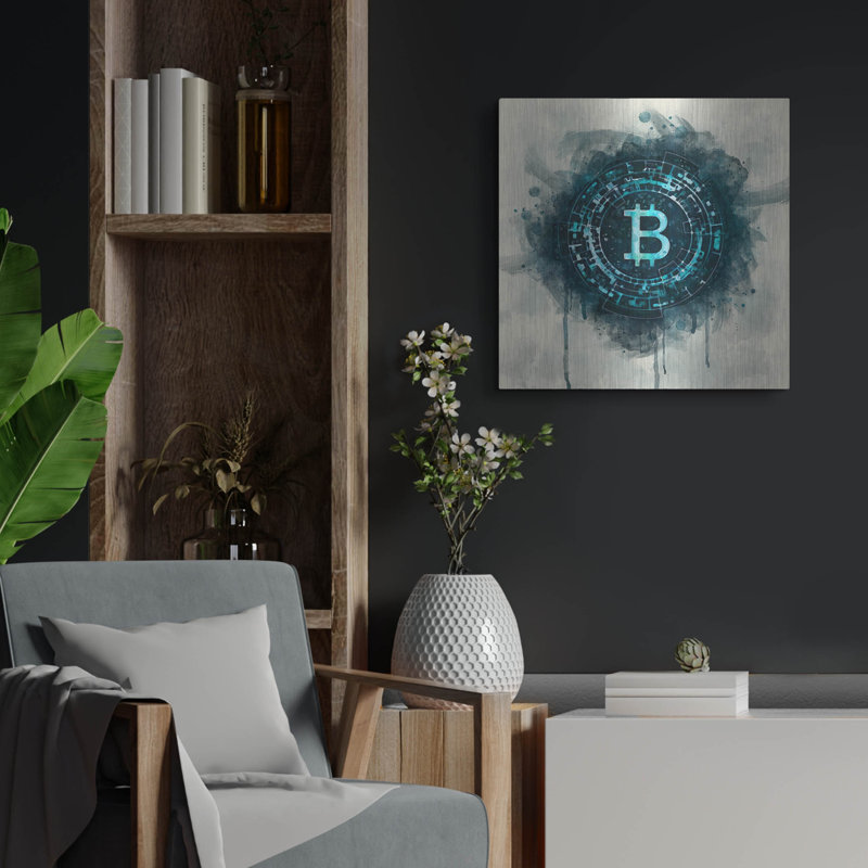 Luxe métal art «Bitcoin Era» par Surma et Guillen, «Bitcoin Era» par Surma et Guillen, H 24 po x l 24 po